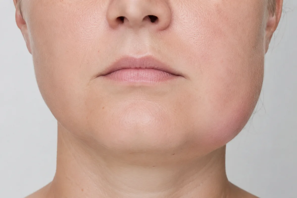 Jaw swelling indicating possible dental abscess