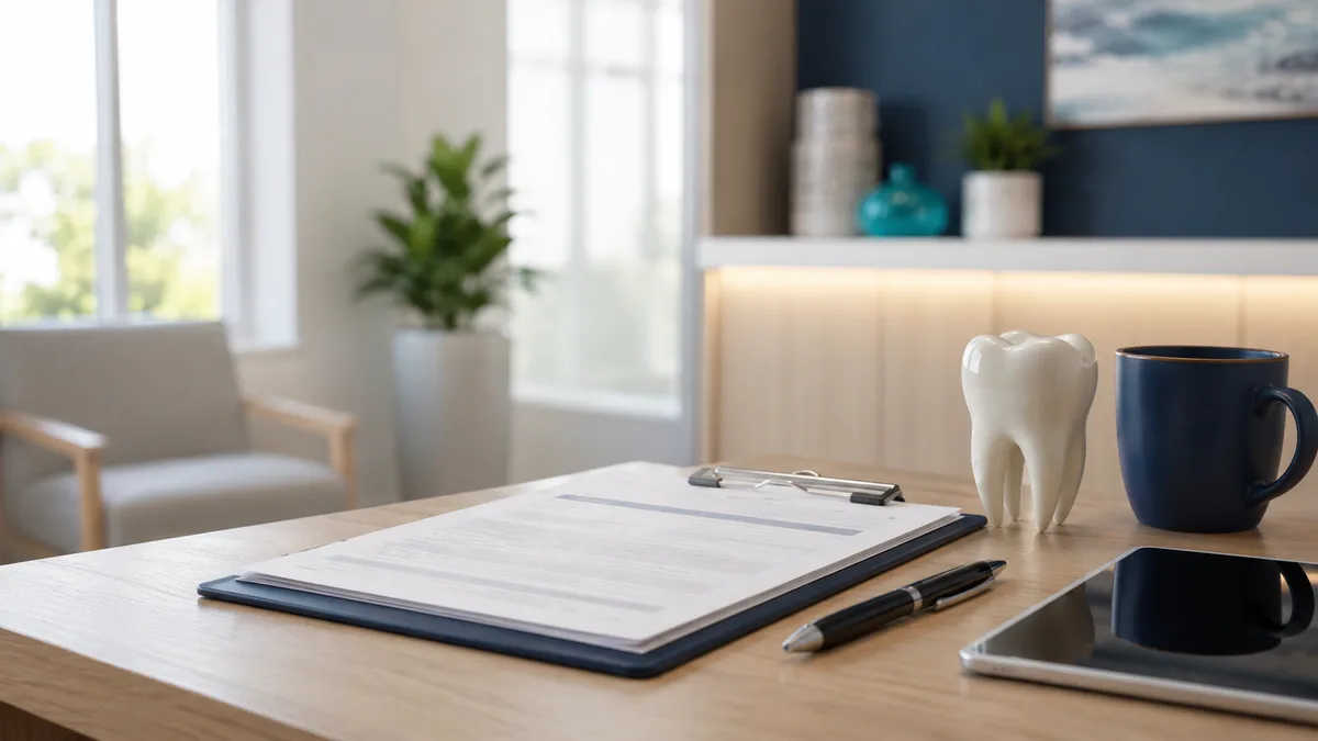 Patient reviewing dental insurance benefits with the front desk at Rabbit Creek Dental in Mobile, AL
