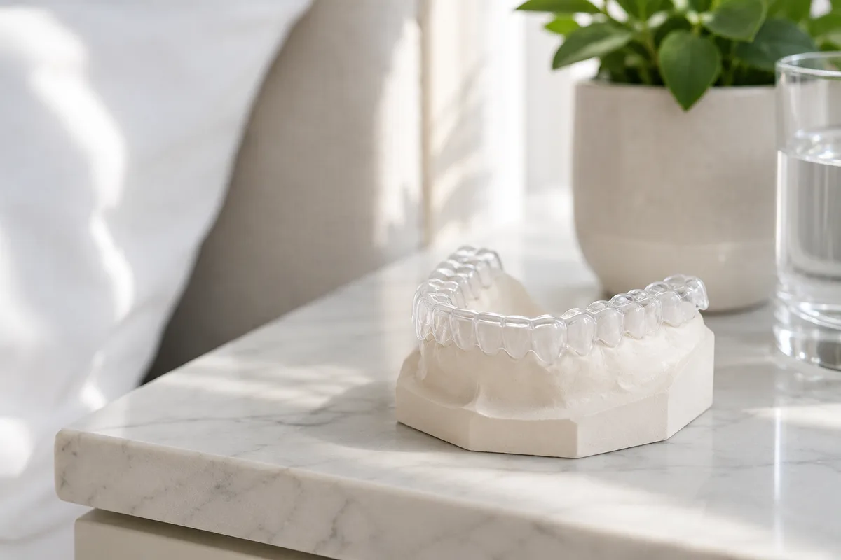 Custom nightguard for teeth grinding on display at Rabbit Creek Dental in Mobile, AL