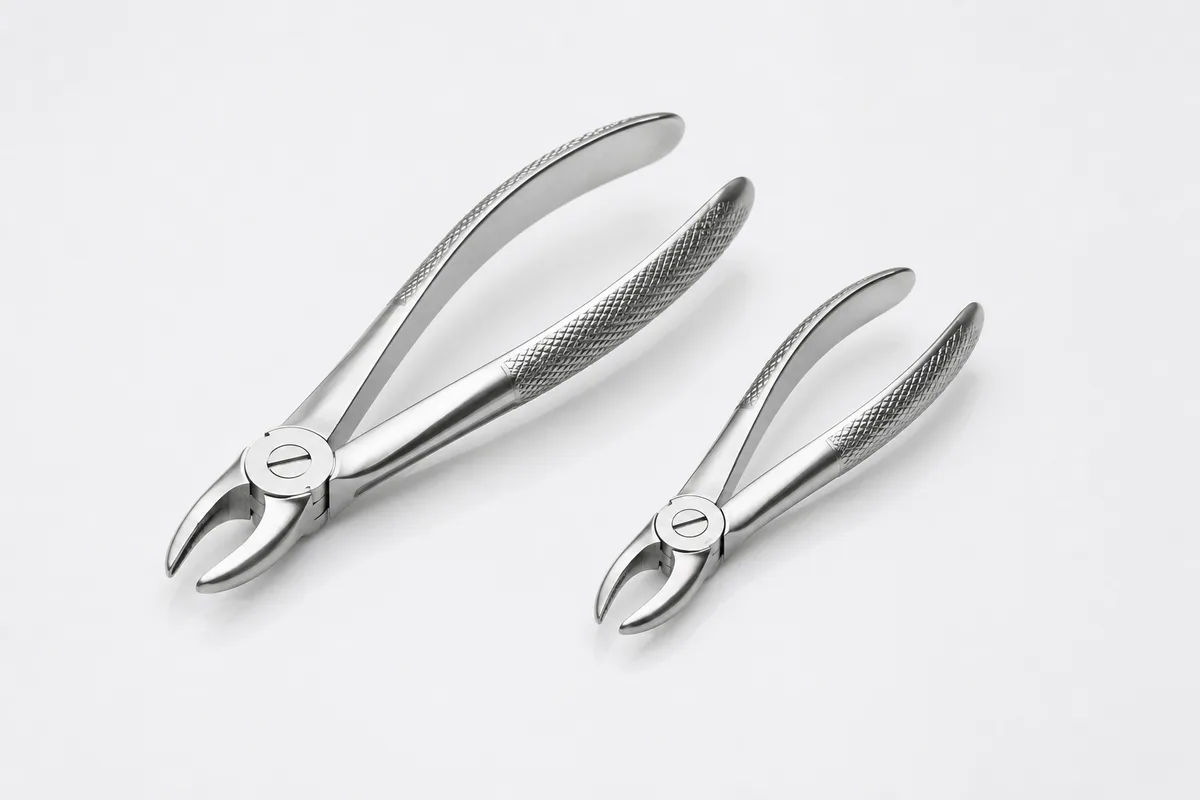Two dental forceps of different sizes