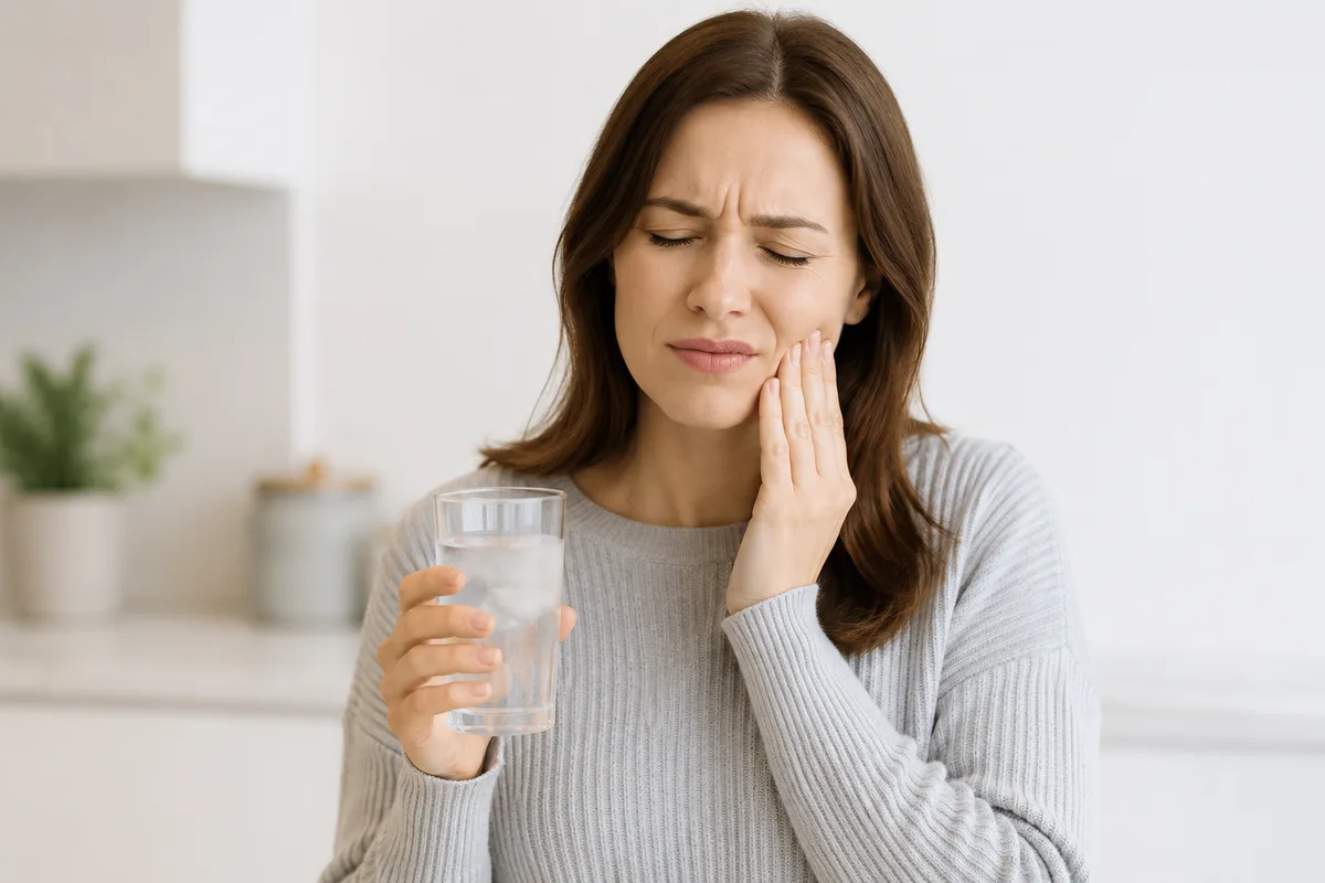 Patient with tooth sensitivity to cold drinks being evaluated at Rabbit Creek Dental in Mobile, AL