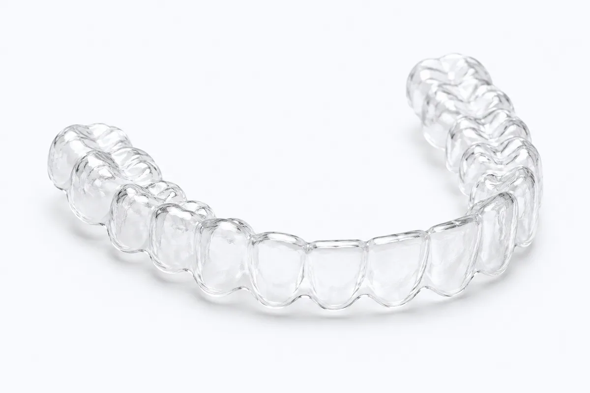 Clear aligner tray showing transparent fit over tooth impressions