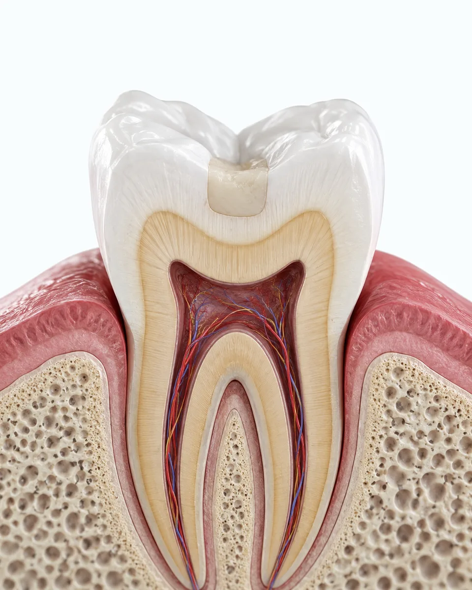 Cross-section of a tooth with a small tooth-colored composite filling at Rabbit Creek Dental in Mobile, AL