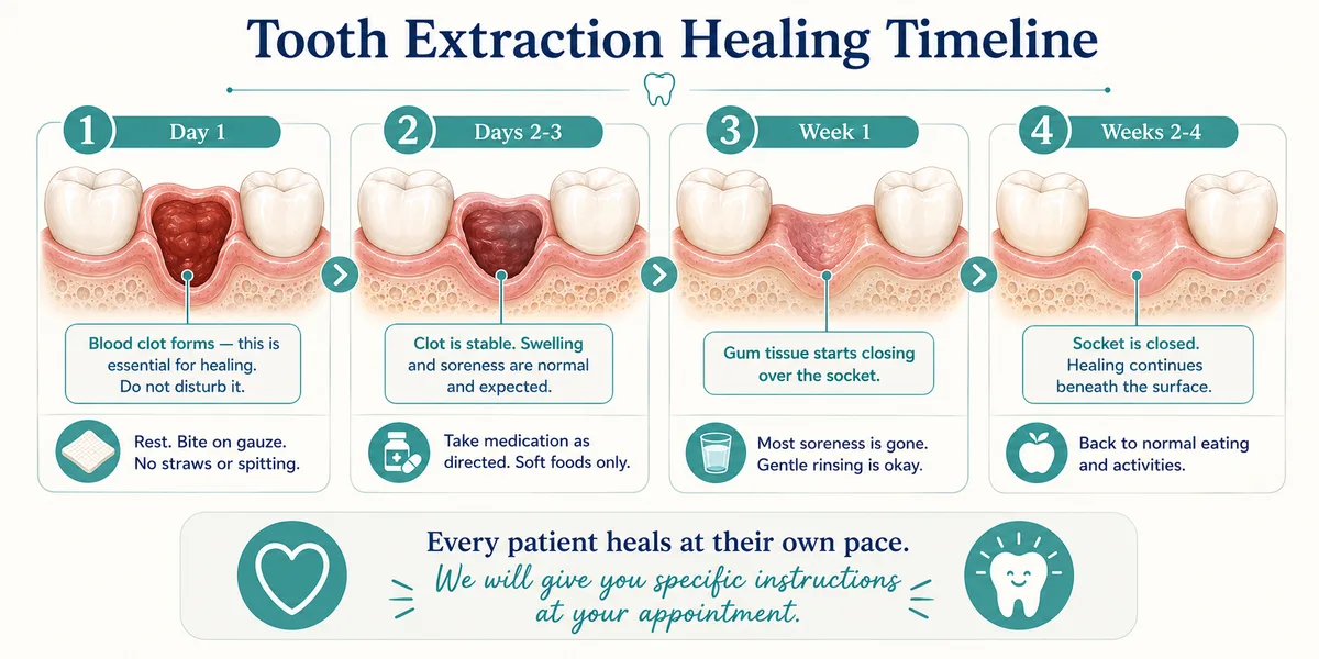Tooth extraction healing timeline infographic