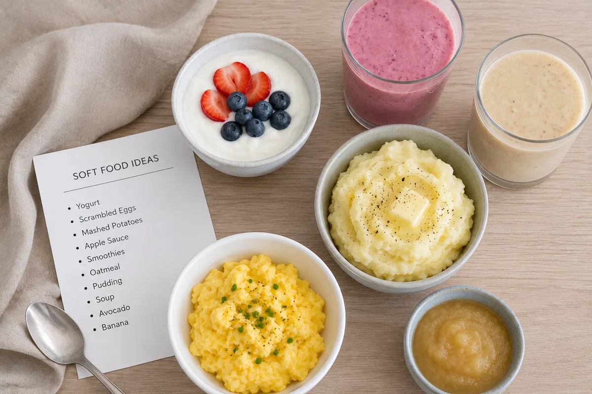 Soft foods like yogurt, smoothies, and mashed potatoes recommended after dental implant surgery at Rabbit Creek Dental in Mobile, AL