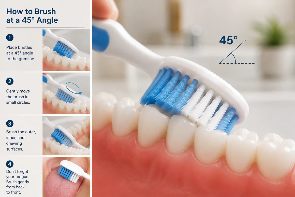 Demonstration of correct toothbrushing technique at Rabbit Creek Dental in Mobile, AL