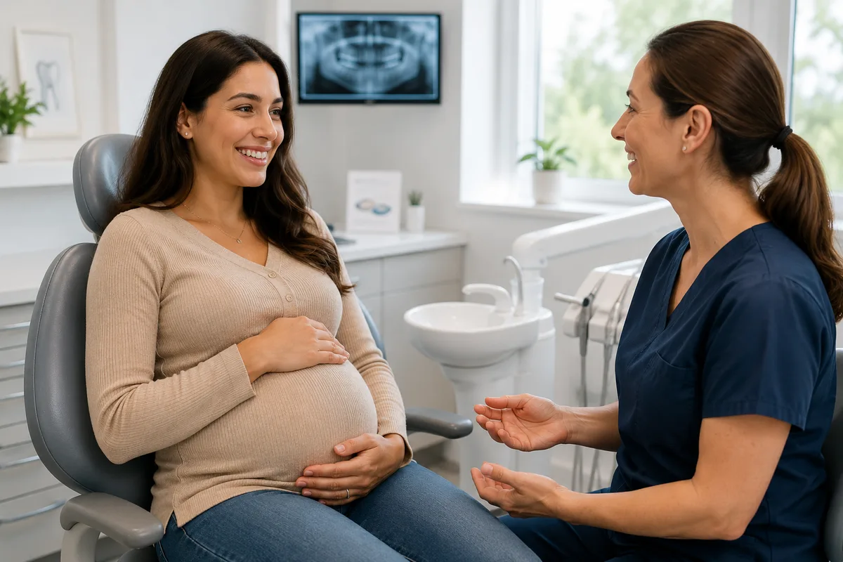 Pregnant patient receiving a gentle dental checkup at Rabbit Creek Dental in Mobile, AL