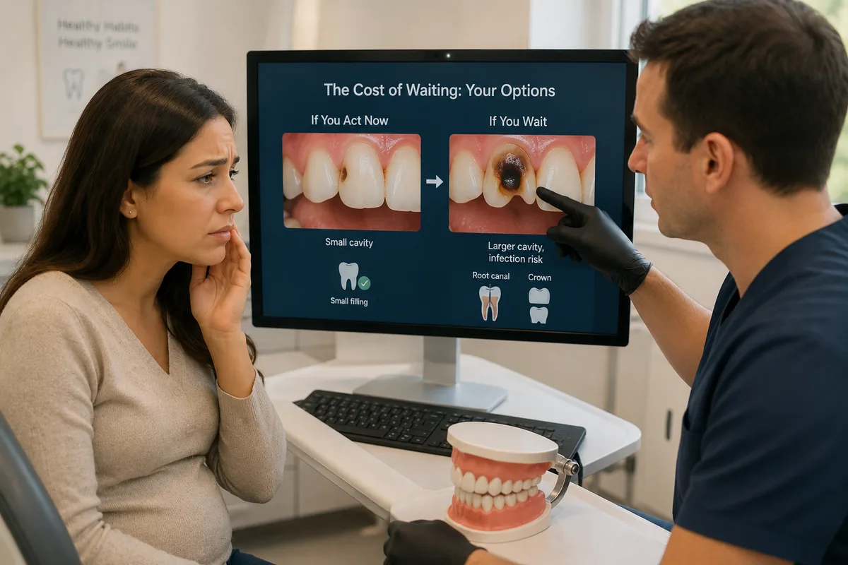 Patient reviewing the long-term cost of skipping dental checkups with a dentist at Rabbit Creek Dental in Mobile, AL