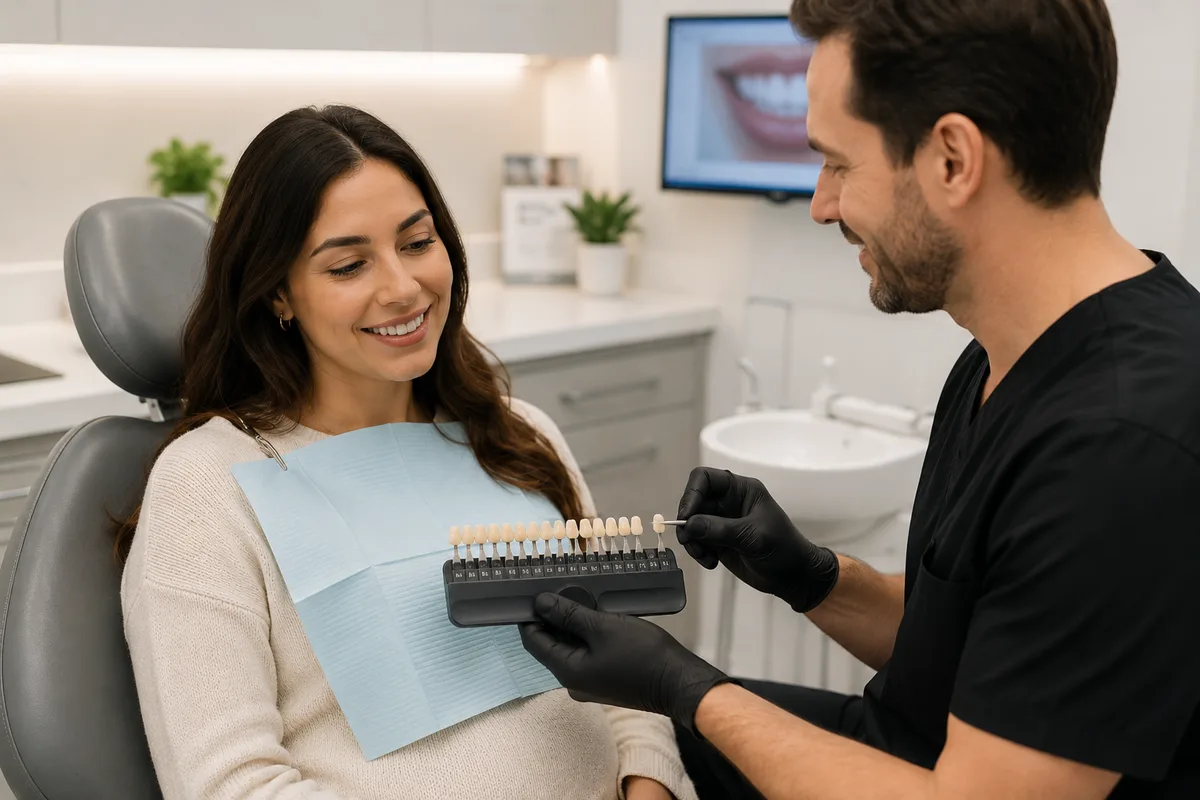 Dentist discussing safe teeth whitening options with a patient at Rabbit Creek Dental in Mobile, AL
