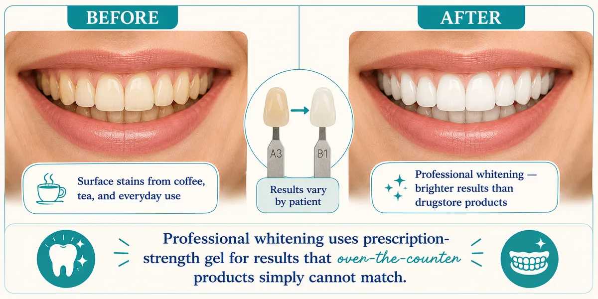 Teeth whitening before and after at Rabbit Creek Dental in Mobile Alabama