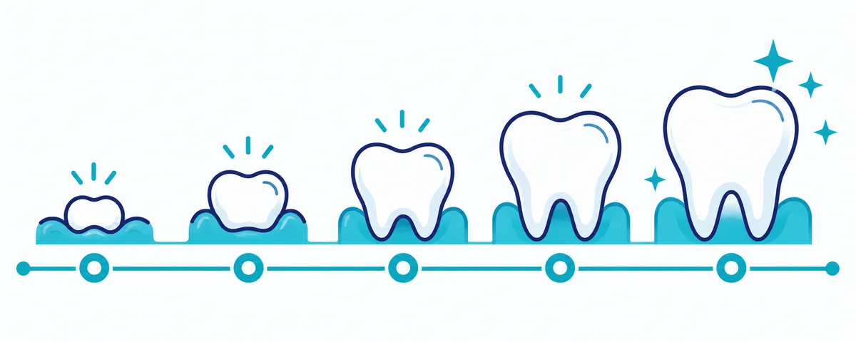 Baby teeth eruption timeline from first emerging tooth to a full healthy tooth.